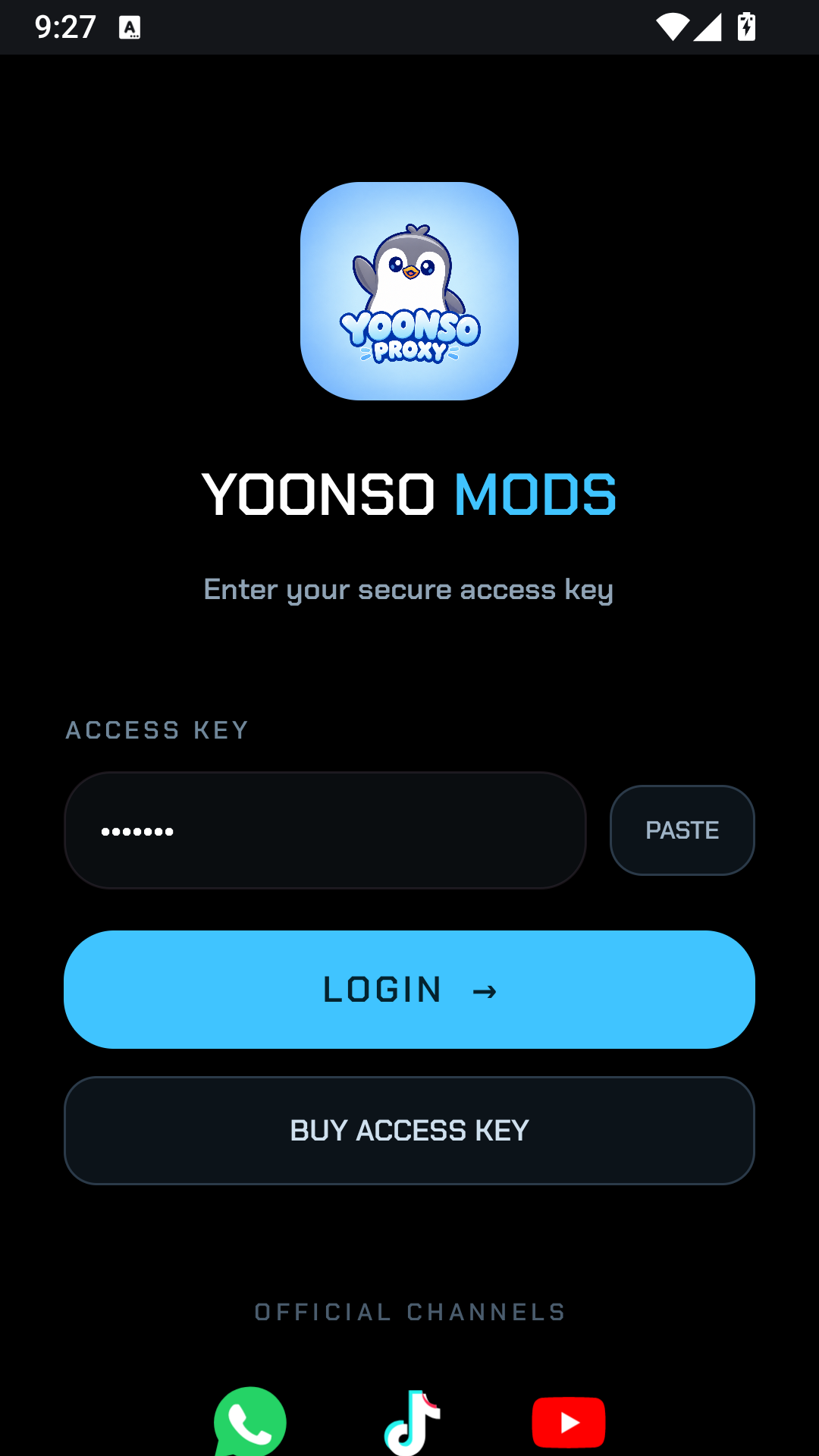 Tampilan aplikasi Yoonso Proxy